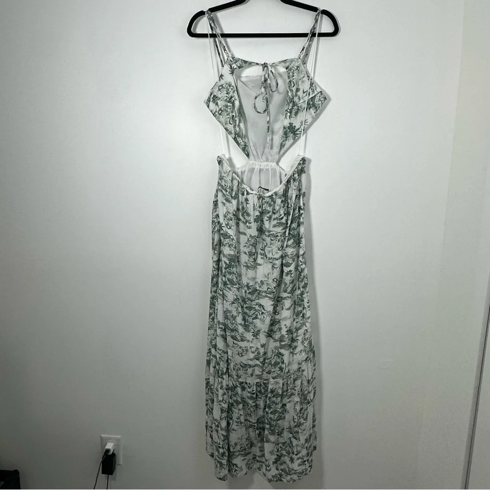 Abercrombie & Fitch Green & White Tropical Cut Out Maxi Dress L